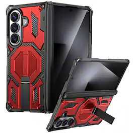 Dteck - Heavy Duty Rugged Magnetic Case For Samsung Galaxy Z Fold8 Ultra, Foldable Kickstand Shockproof Hinge Protection Cover - Red