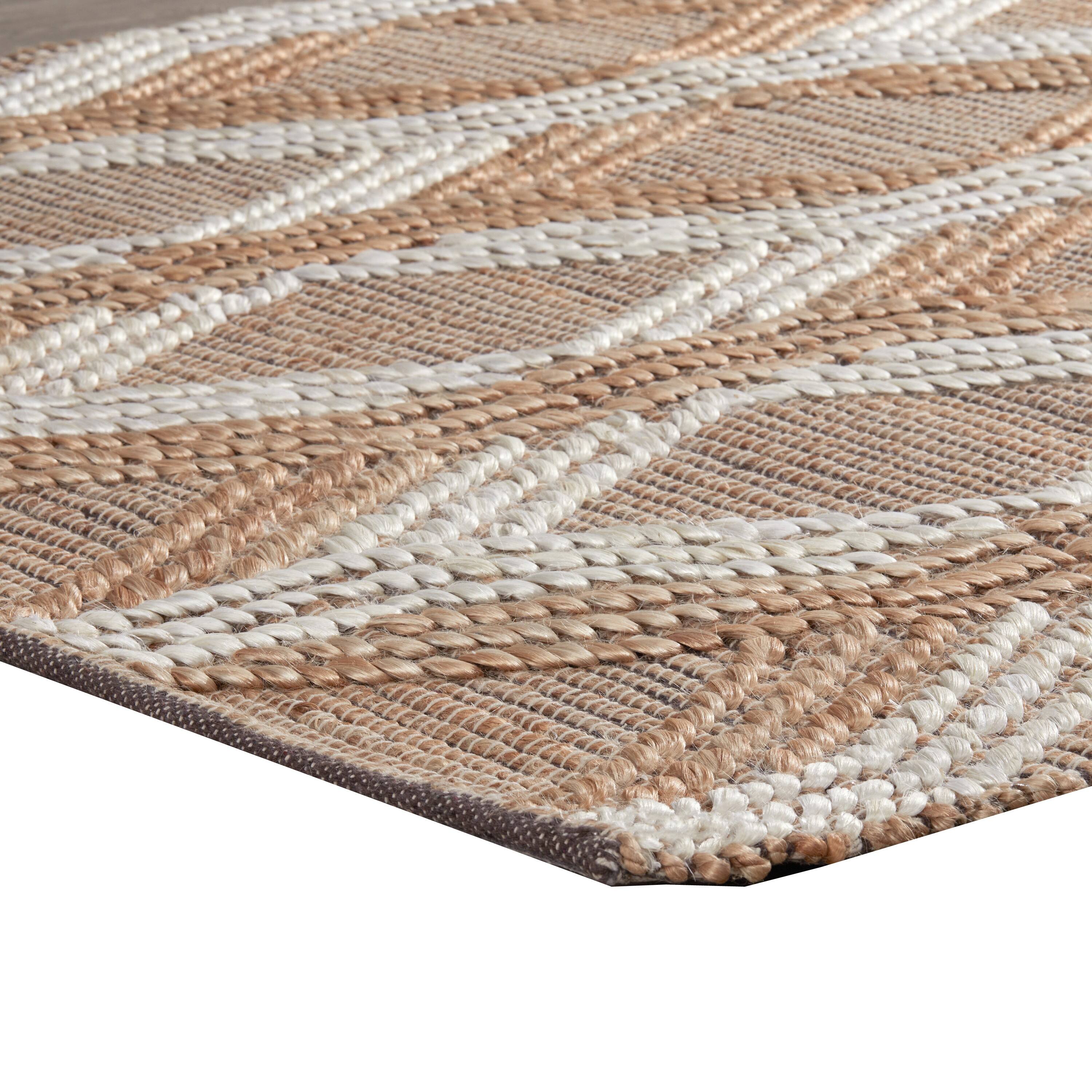 Angle. Manhattan Lane - Hallway Runner Rug, Moroccan Inspired Handwoven Geometric - Ivory, Brown.
