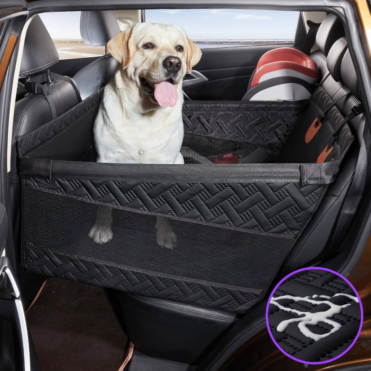 JETRANSPORT - Large Dog Car Seat Pu Leather Extender For Dogs Waterproof Cover Backseat Pet Bed Hammock PU Leather Back - leather black Large