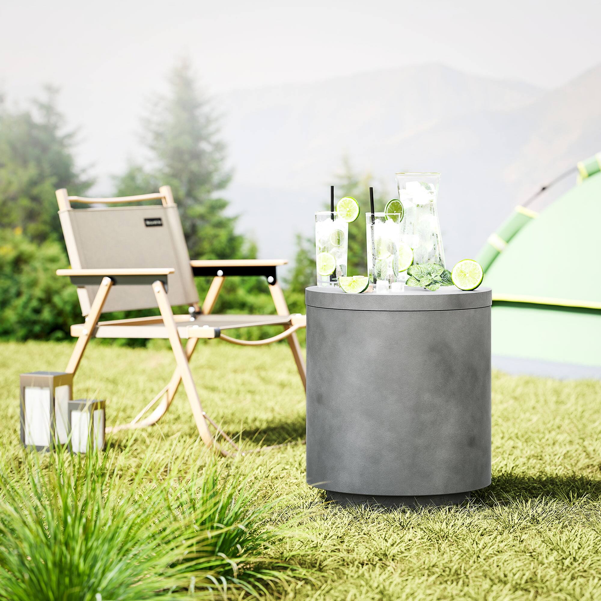 Alt View 1. Homcom - Gal Outdoor Side Table, 3-In-1 Concrete Cooler Bar Table with Storage - Gray.