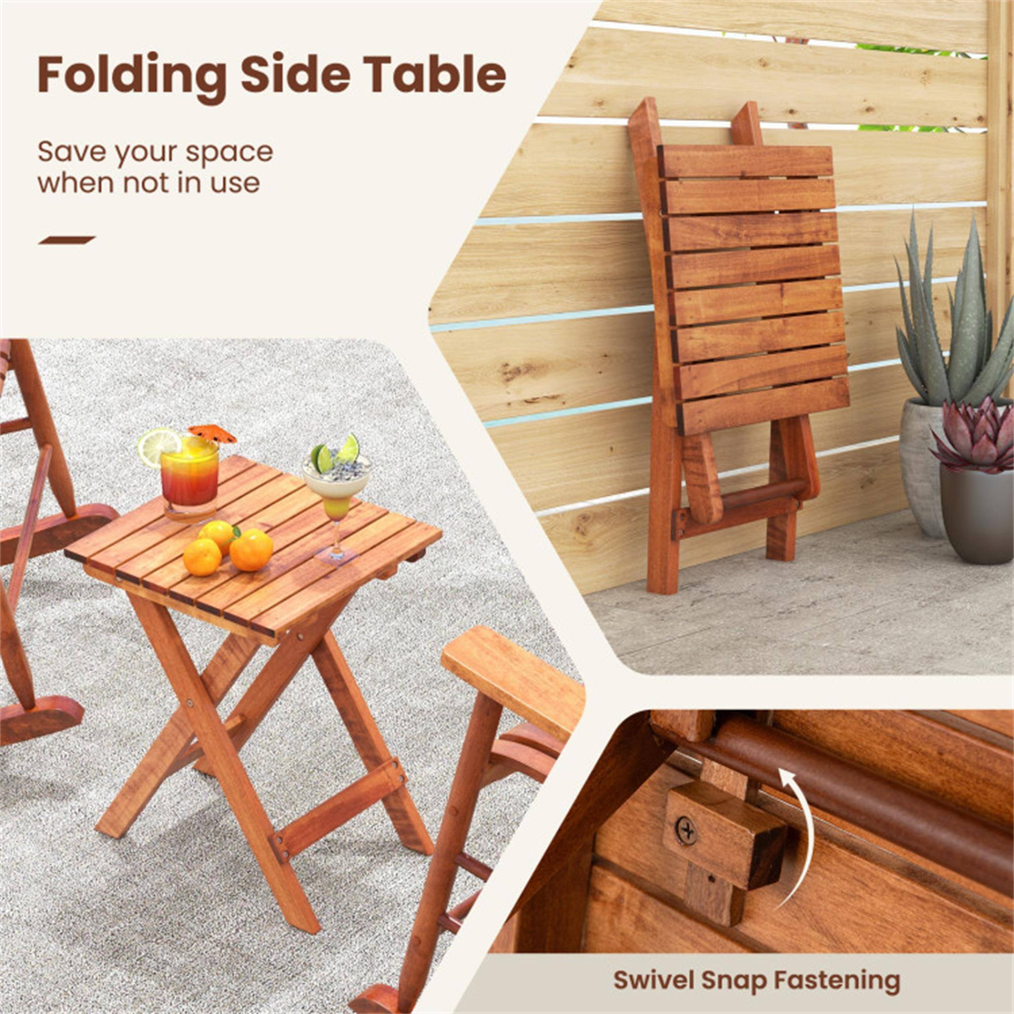 Folding Side Table  
Save your space when not in use  

Swivel Snap Fastening