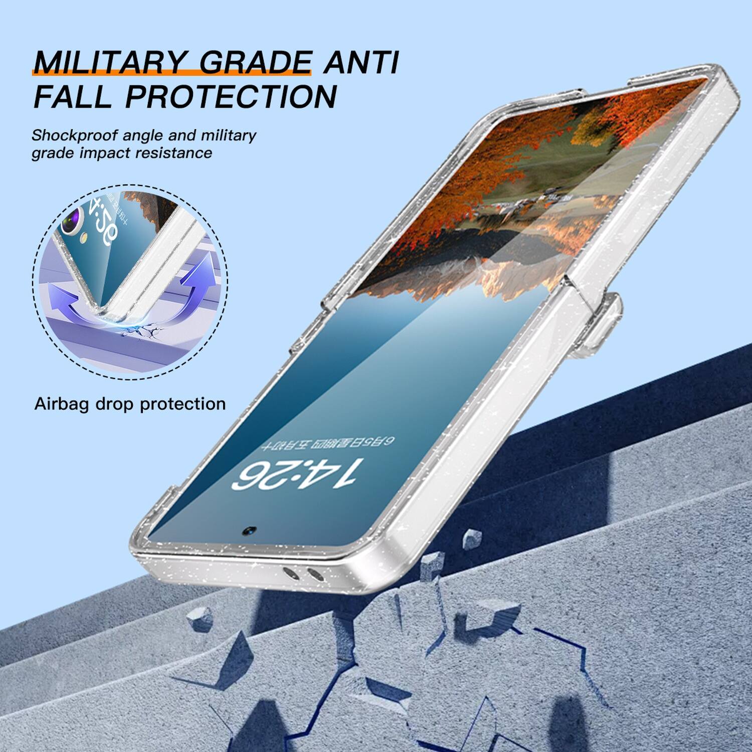 MILITARY GRADE ANTI FALL PROTECTION

Shockproof angle and military grade impact resistance

Airbag drop protection