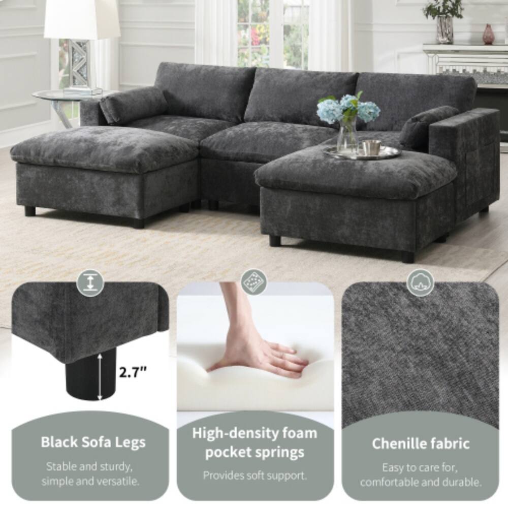I 2.7" Black Sofa Legs Stable and sturdy, simple and versatile. High-density foam pocket springs Provide soft support. Chenille fabric Easy to care for, comfortable and durable.