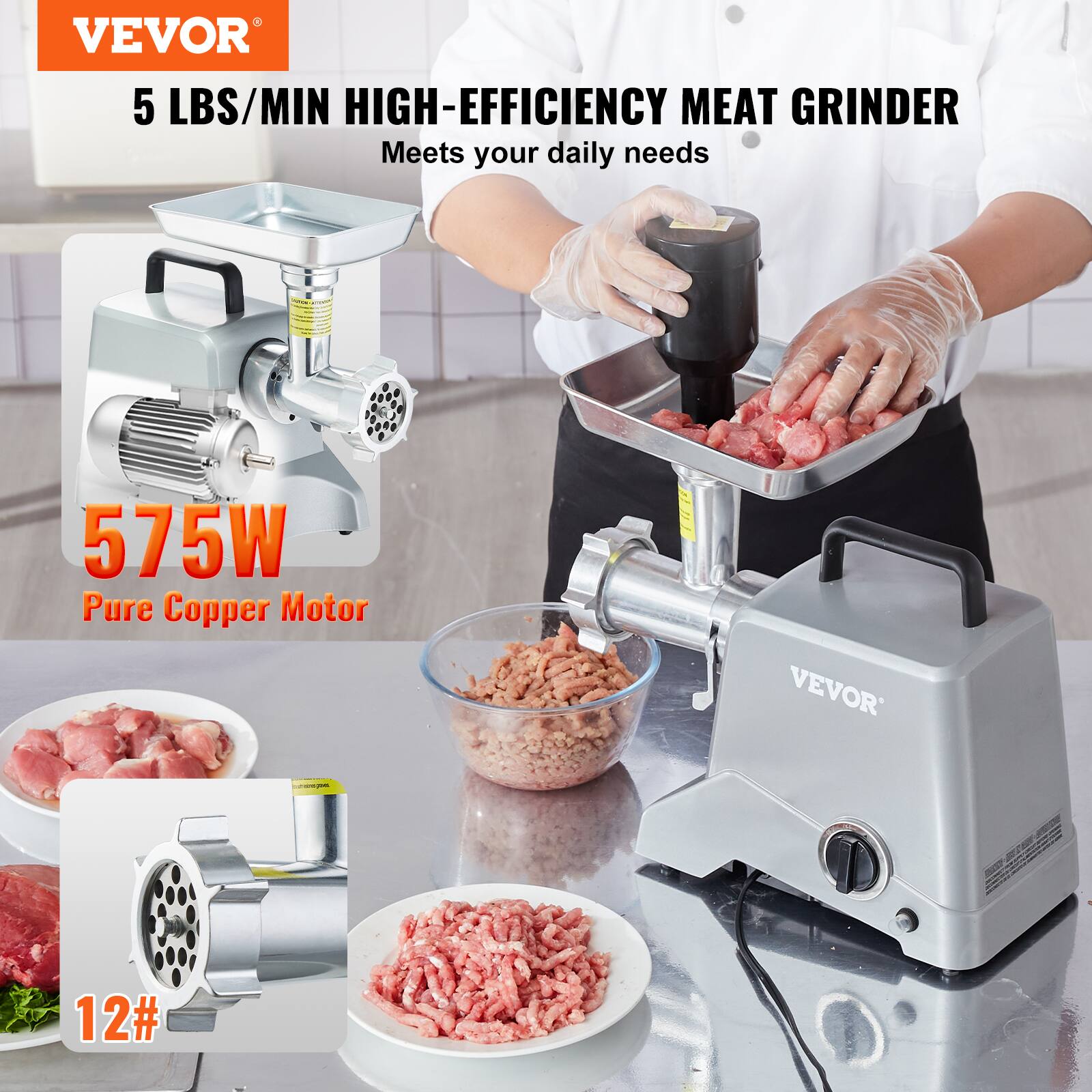 VEVOR 5 LBS/MIN HIGH-EFFICIENCY MEAT GRINDER Meets your daily needs 575W Pure Copper Motor VEVOR 12#