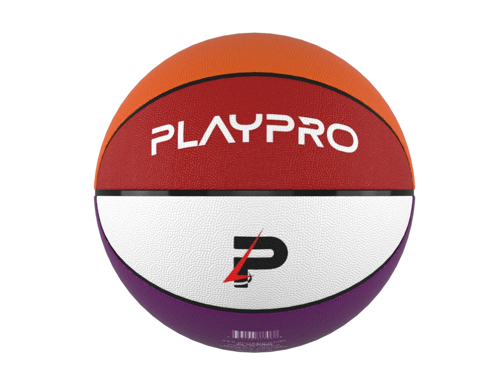Angle. PlayProCo - Premium Rubber Basketball for Kids and Adults - Multicolored.