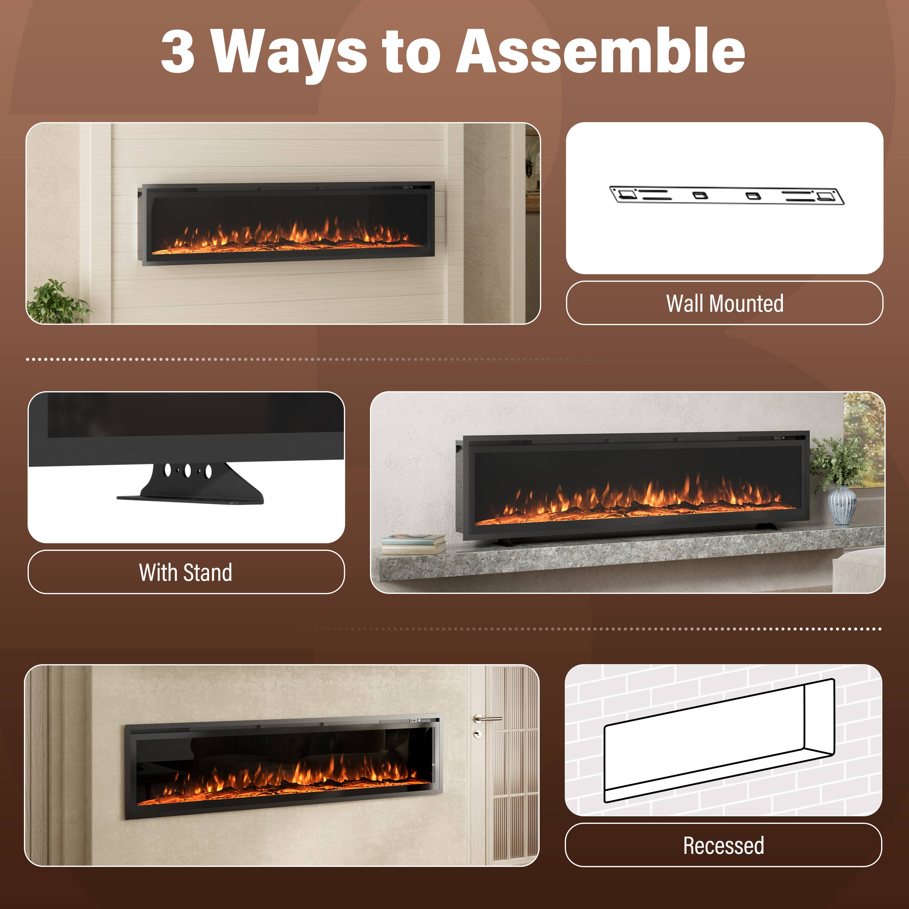 3 Ways to Assemble

- Wall Mounted
- With Stand
- Recessed