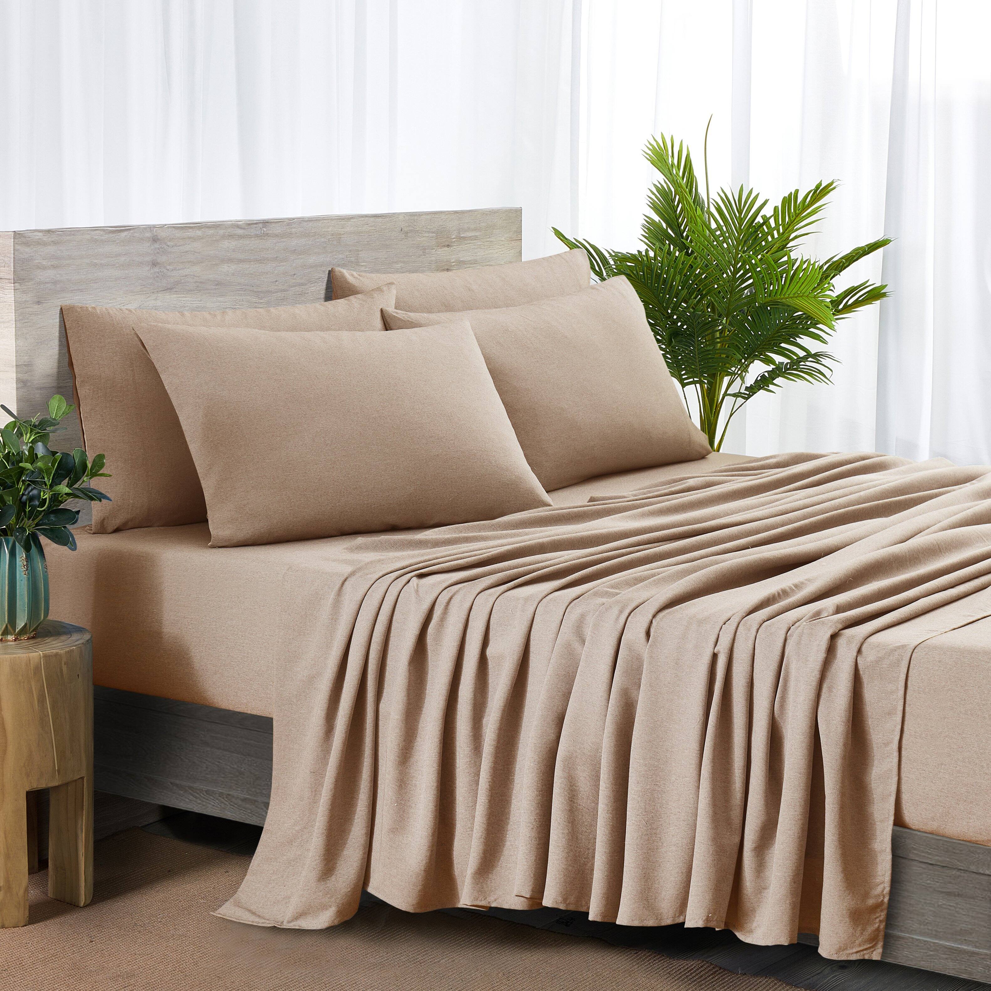 Front. Bibb Home - Bamboo 2000 Thread Count 6-Piece Chambray Deep Pocket Sheet Set with Snug Grip - Taupe.