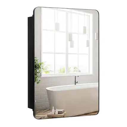 Front. Gymax - Gymax 20 x30 Inch Bathroom Mirror Cabinet w/ Aluminum Frame Adjustable Shelves - Black.