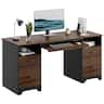 Bestier - 59" Wide Office Desk with Four Drawers and File Drawer Computer Desk - Cherry