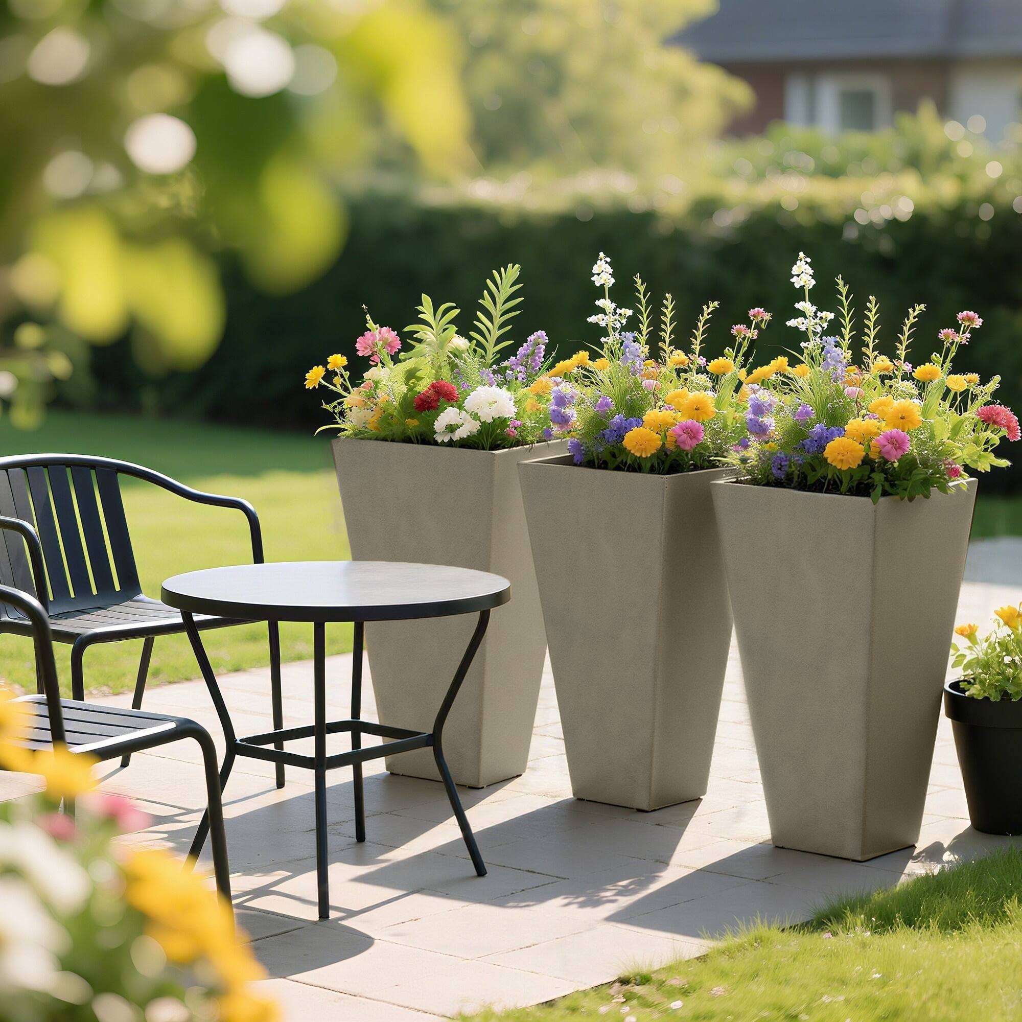 Alt View 7. Outsunny - Tall Planters for Outdoor Plants Set of 3, 28 In Taper Planters with Drainage Holes, Indoor Grande Plant Pots - Grey.