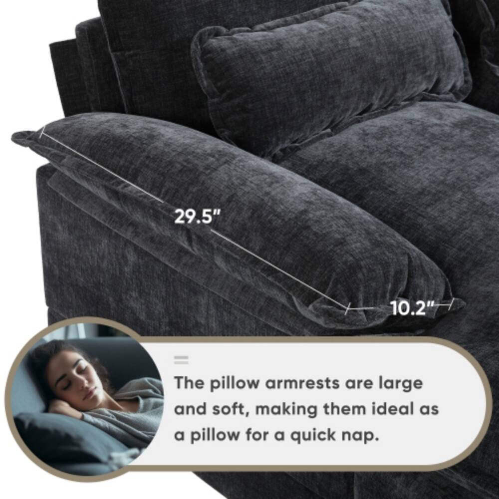 29.5" 10.2"  
The pillow armrests are large and soft, making them ideal as a pillow for a quick nap.