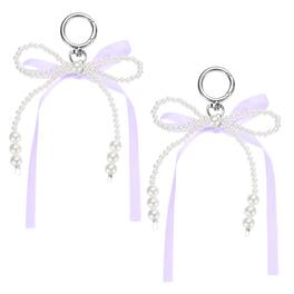 Unique Bargains - Pearl Bow Keychain 15mm Y2K Aesthetic Pearl Bowknot Ribbon Keyring, Cute Bag Charm for Tote Bags Purse - Purple