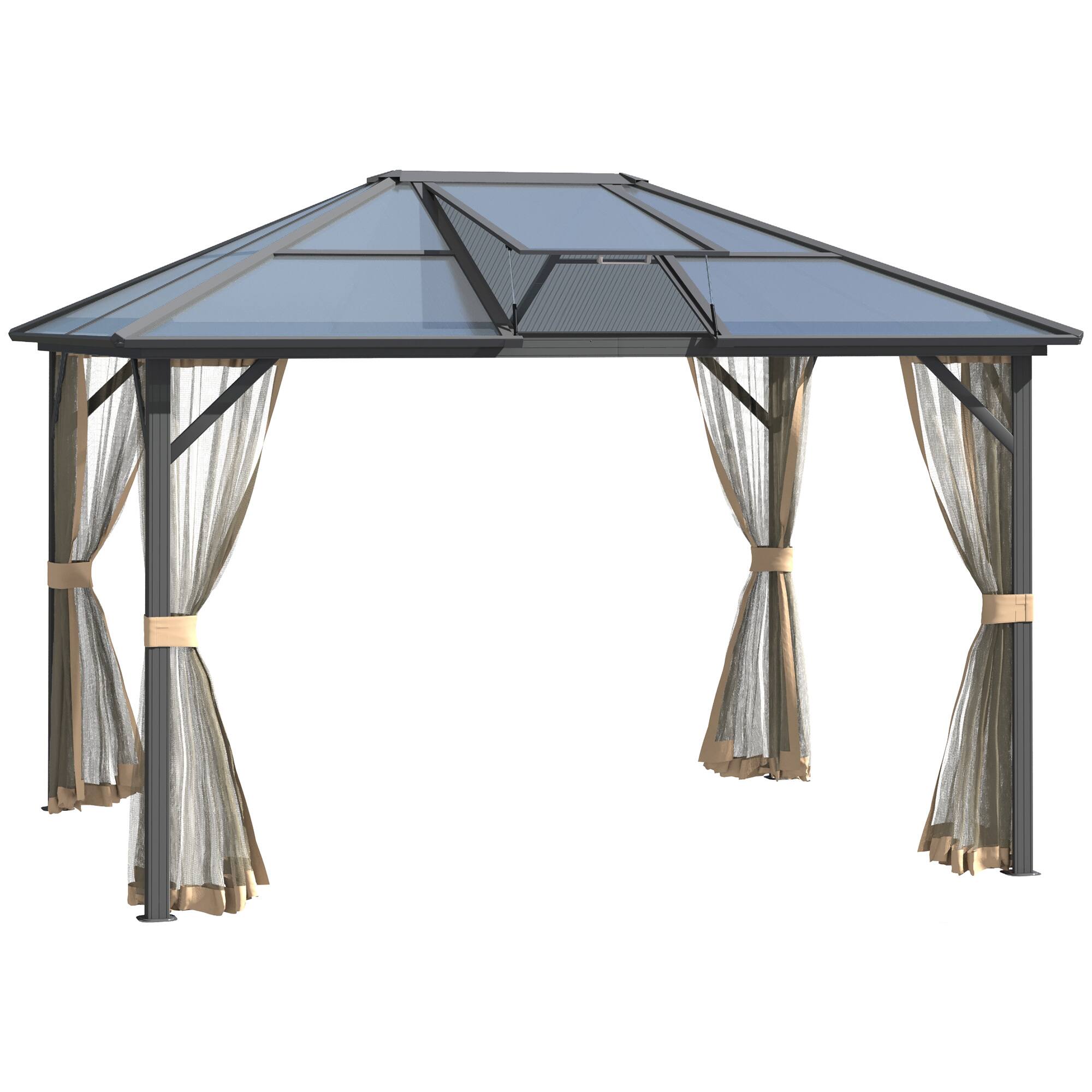 Front. Outsunny - 12' x 10' Hardtop Polycarbonate Gazebo Canopy with Top Vent - gray.