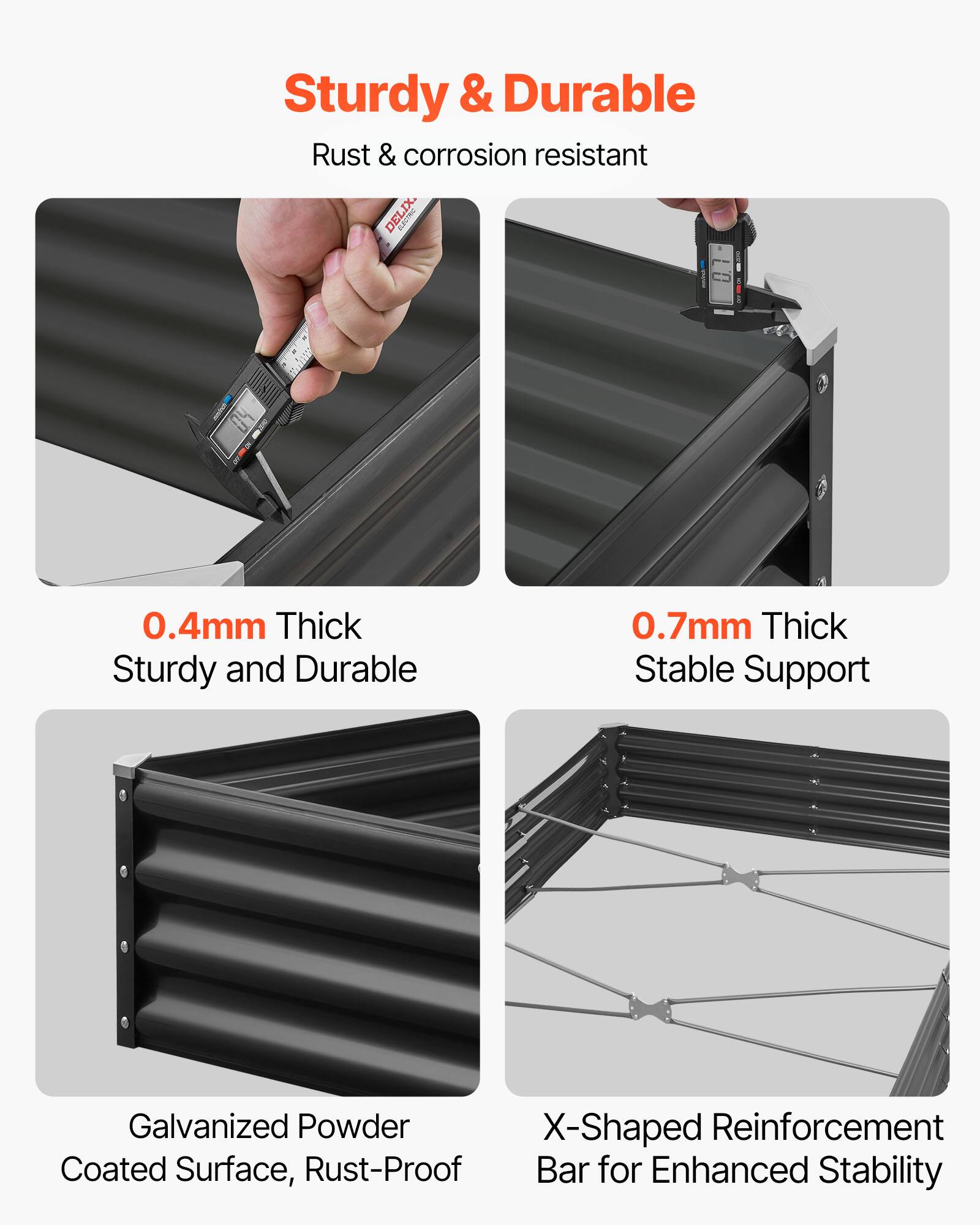 Sturdy & Durable  
Rust & corrosion resistant  

0.4mm Thick  
Sturdy and Durable  

0.7mm Thick  
Stable Support  

Galvanized Powder Coated Surface, Rust-Proof  

X-Shaped Reinforcement Bar for Enhanced Stability