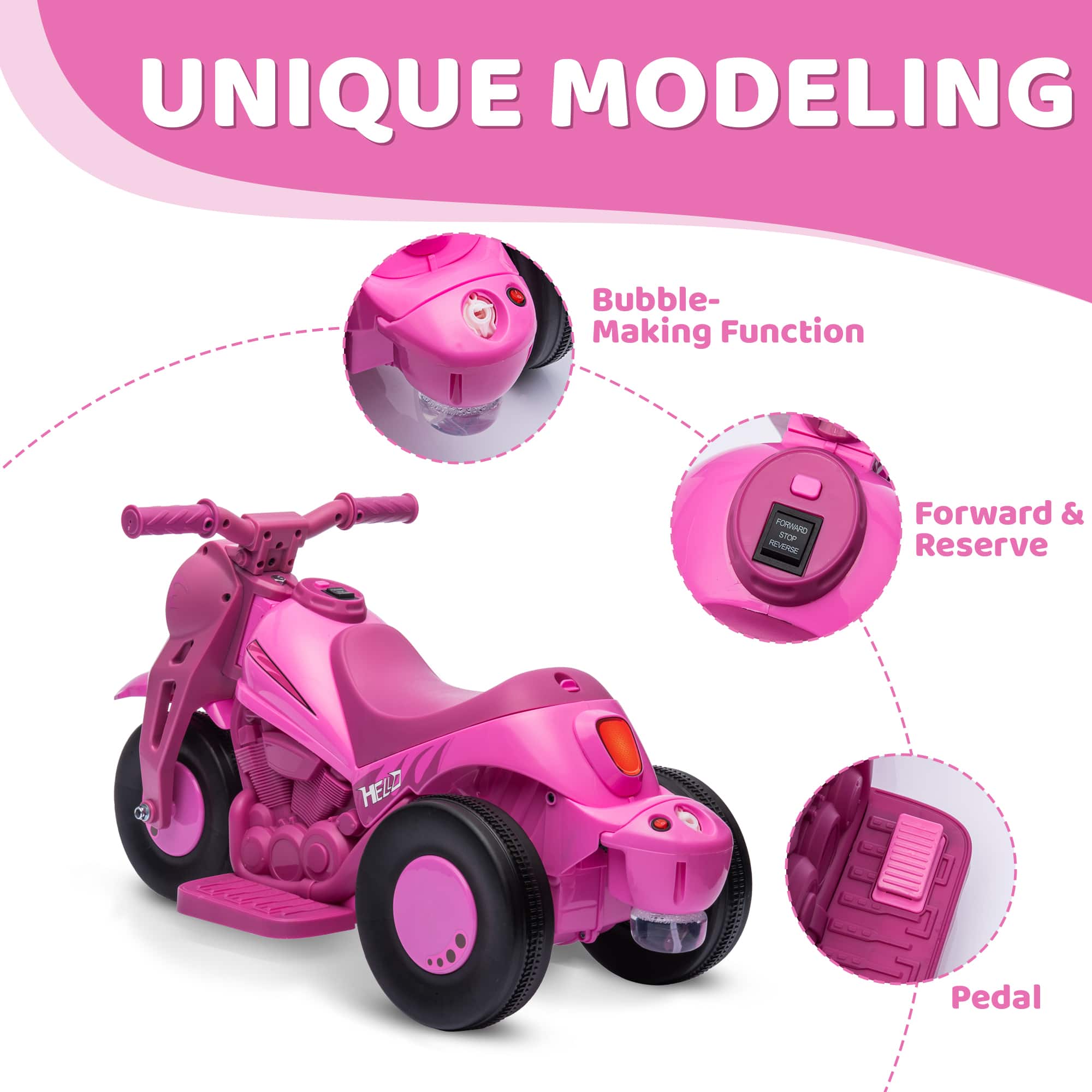 Qaba Ride on Bubble Car, 6V Kids Motorcycle, 3 Wheeled 2 MPH