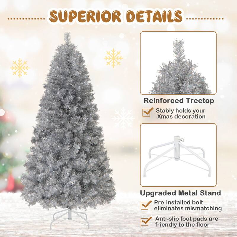 SUPERIOR DETAILS

Reinforced Treetop
- Stably holds your Xmas decoration

Upgraded Metal Stand
- Pre-installed bolt eliminates mismatching
- Anti-slip foot pads are friendly to the floor