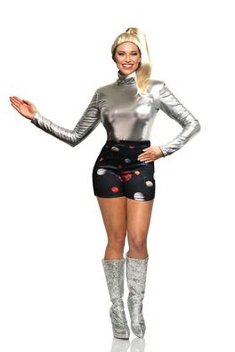 Seeing Red - SNL Space Shorts Costume Complete with Wig and Top | Women's - Black