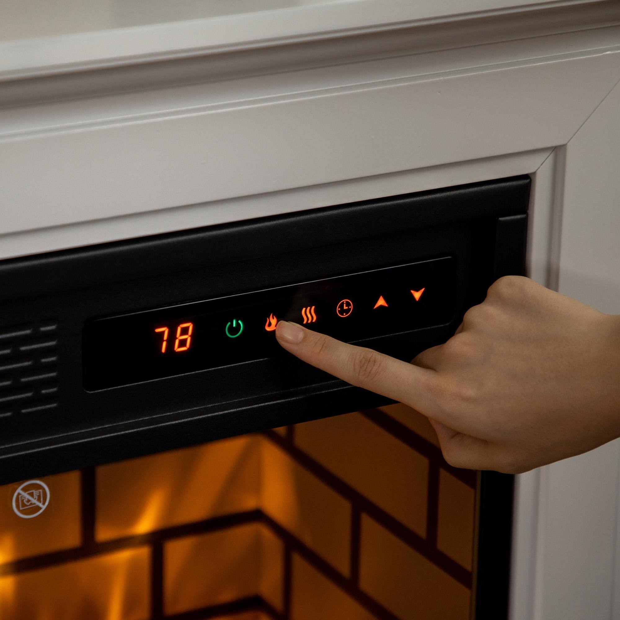 Angle. Resenkos - 31" Electric Fireplace with Dimmable Flame Effect and Mantel, Log Hearth and Remote Control, White - White.