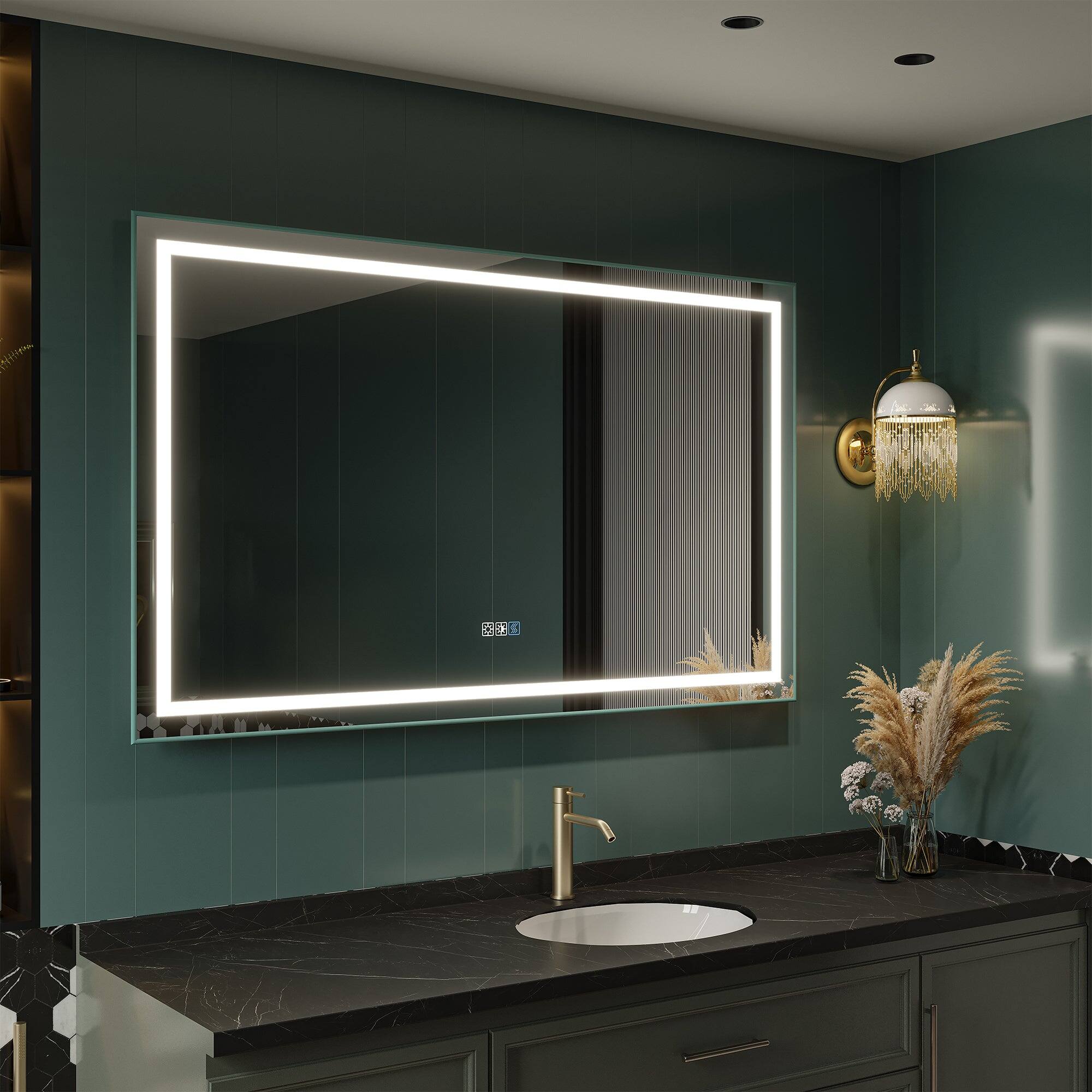 Alt View 4. Boyel Living - 60 in. W x 36 in. H Frameless Rectangular LED Light Bathroom Vanity Mirror - Glass.