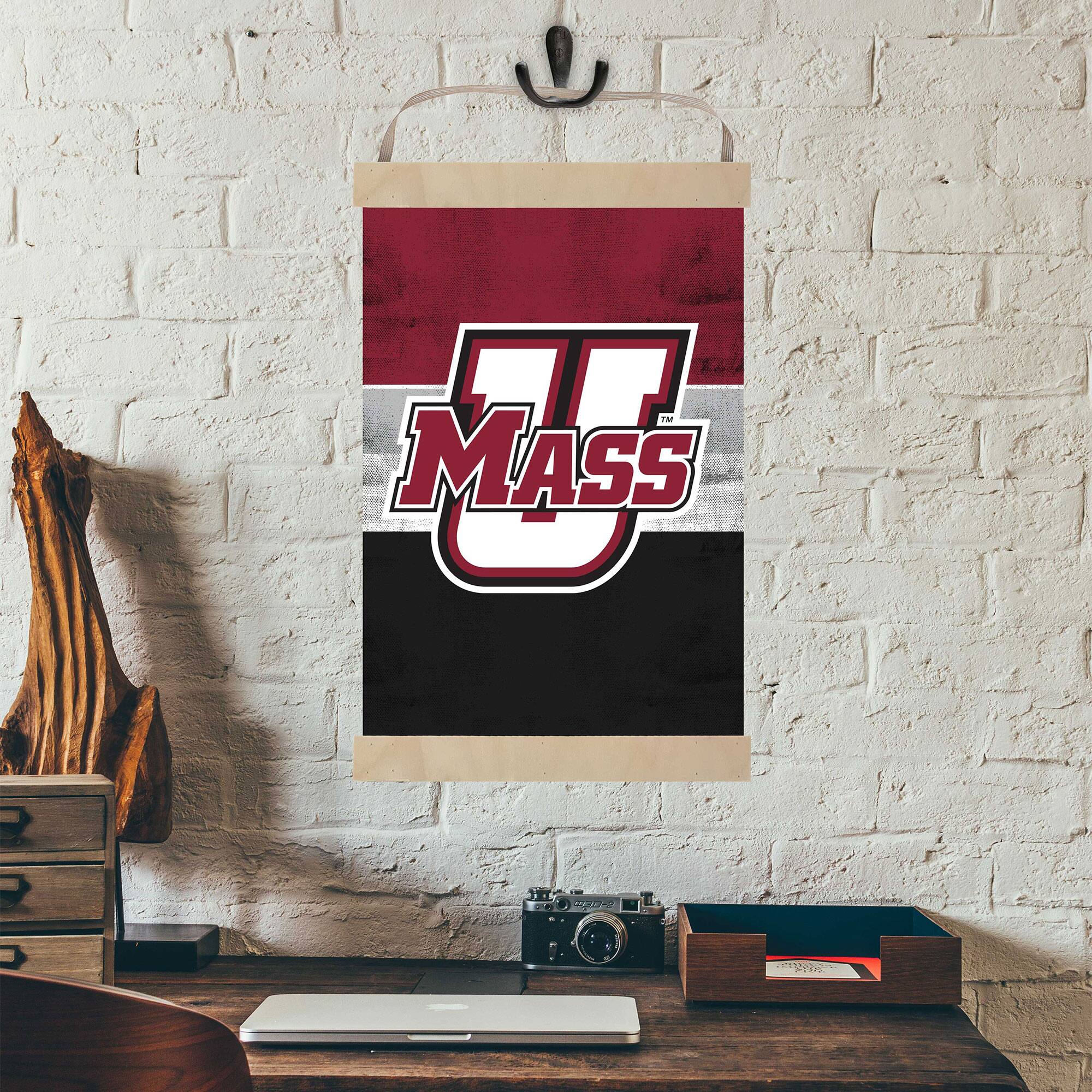 Alt View 3. Jardine - UMass Minutemen Reversible Retro Logo Banner Sign - Maroon.