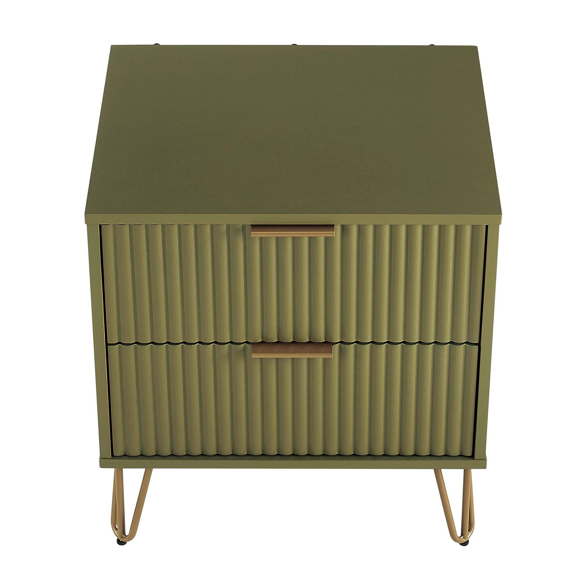 Alt View 6. Manhattan Comfort - Dumbo Modern 20" Fluted Nightstand - Set of 2 - Olive Green.
