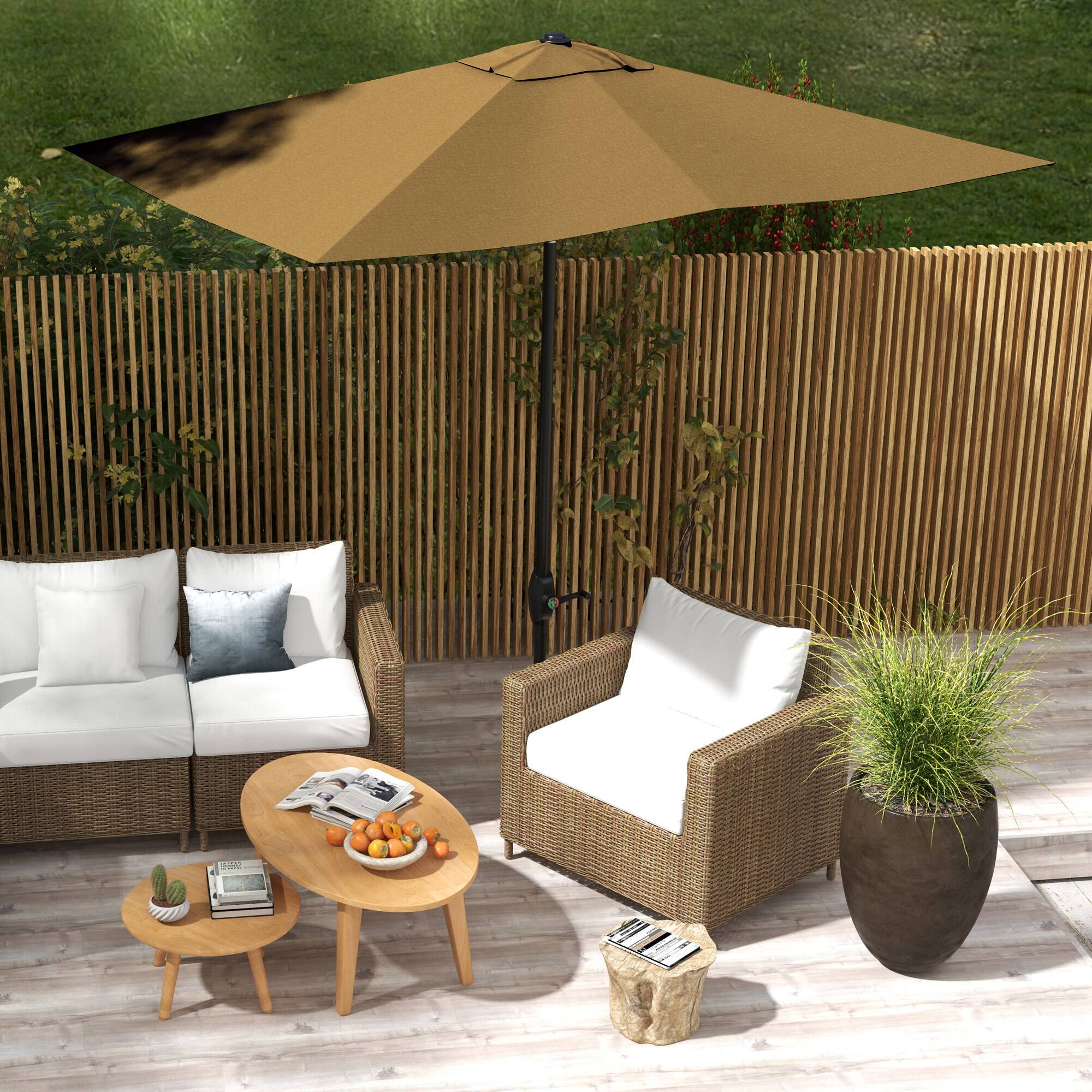 Alt View 4. Outsunny - 6.5' x 10' Rectangular Market Umbrella, Patio Outdoor Table Umbrella with Crank and Push Button Tilt - Coffee.