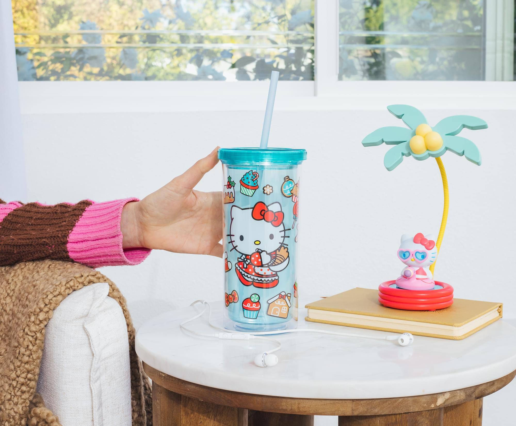 Alt View 2. Silver Buffalo - Sanrio Hello Kitty Holiday Baking 20-Ounce Carnival Cup With Lid and Straw - Aqua.