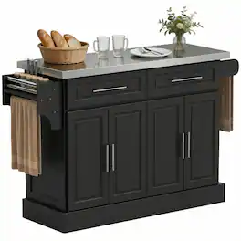 Homcom - Rolling Kitchen Island Cart with Cabinets and Drawers - Black
