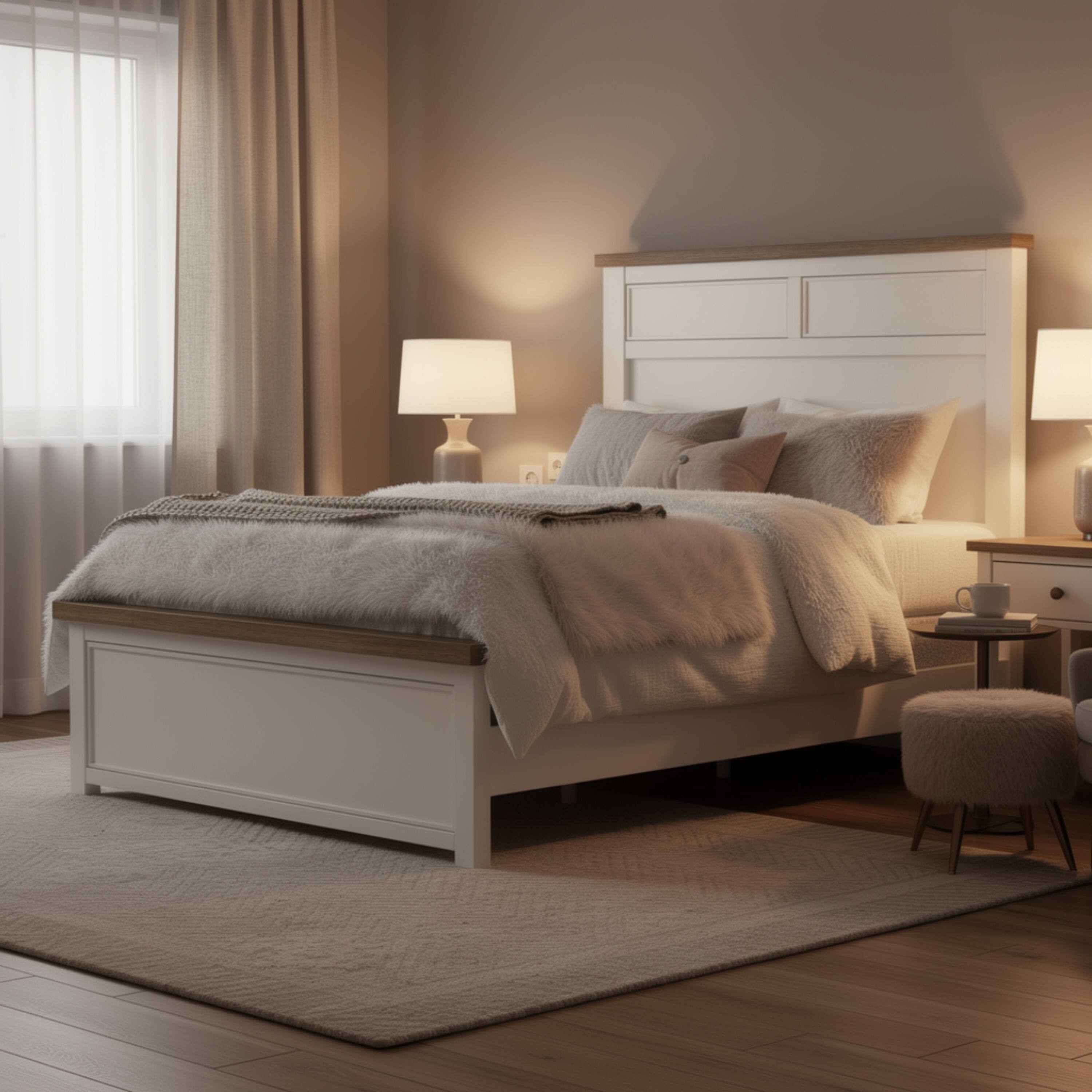 Alt View 5. Manhattan Lane - Tela Full Size Bed w Recessed Panel Headboard, Dark Brown Trim - White, Dark Brown.