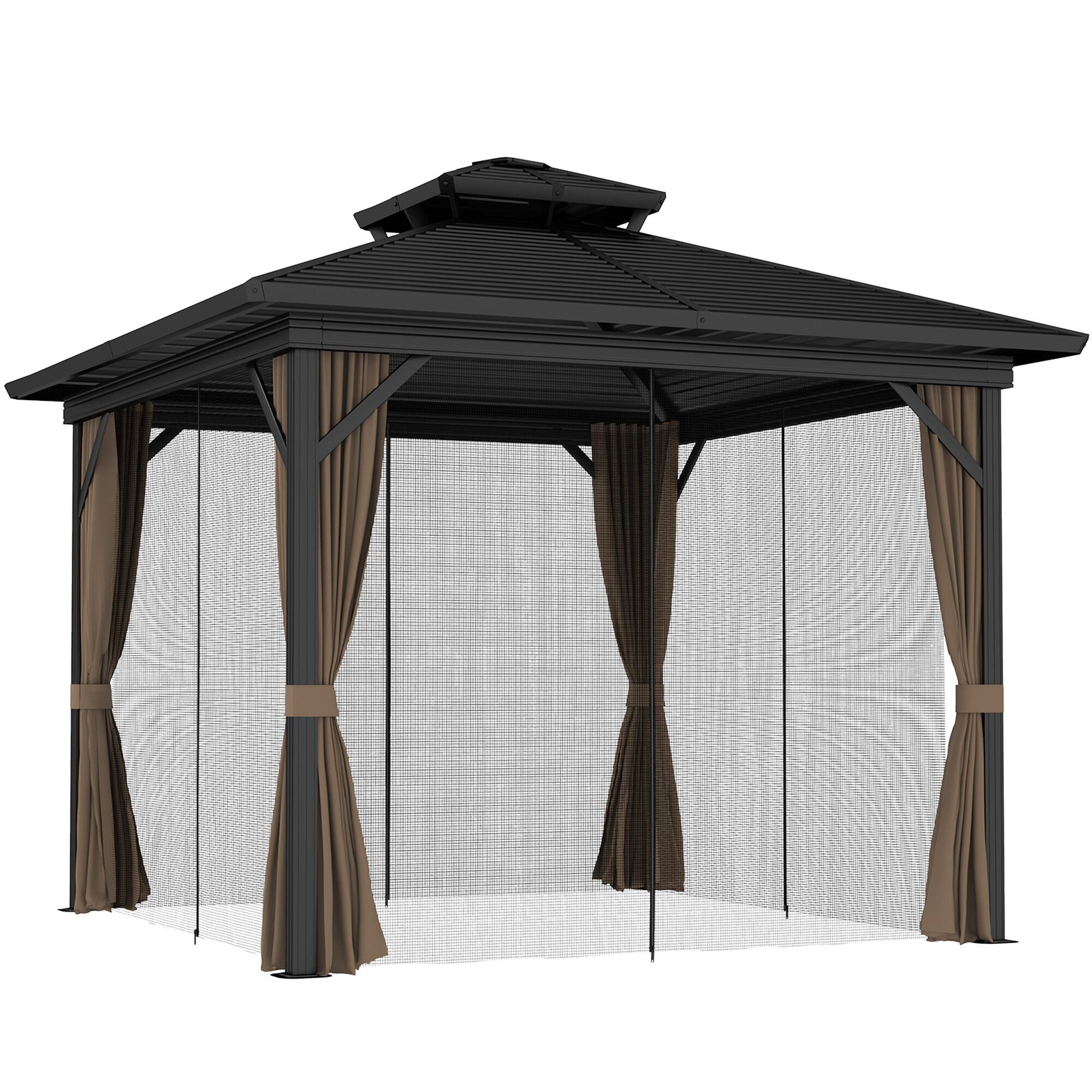 Outsunny - 10' x 10' Hardtop Gazebo Canopy with Galvanized Steel Double Roof, Aluminum Frame, Permanent Pavilion Outdoor Gazebo - Brown price history on PriceWatchPro