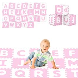 Gymax - 26 PCS 12 5'' x 12 5'' Interlocking ABC Play Mats w/Detachable Letters for Kids White - Pink
