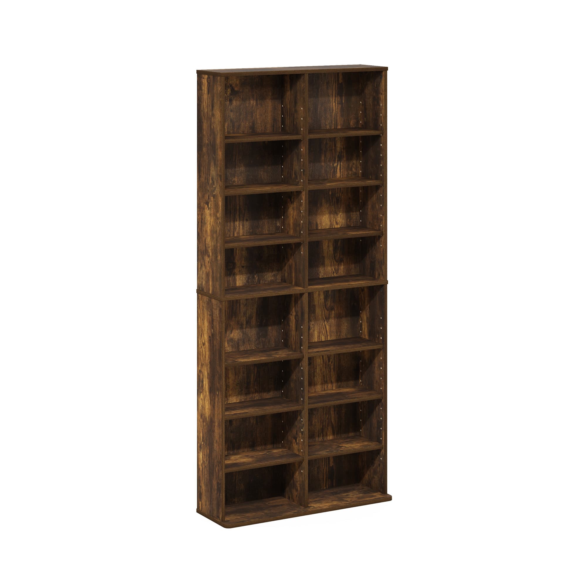 Furinno - JAYA 16-Shelf Multimedia Media Storage Tower Rack with Adjustable Shelves - Amber Pine