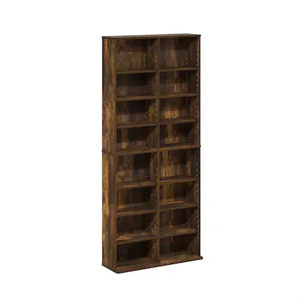 Front. Furinno - JAYA 16-Shelf Multimedia Media Storage Tower Rack with Adjustable Shelves - Amber Pine.