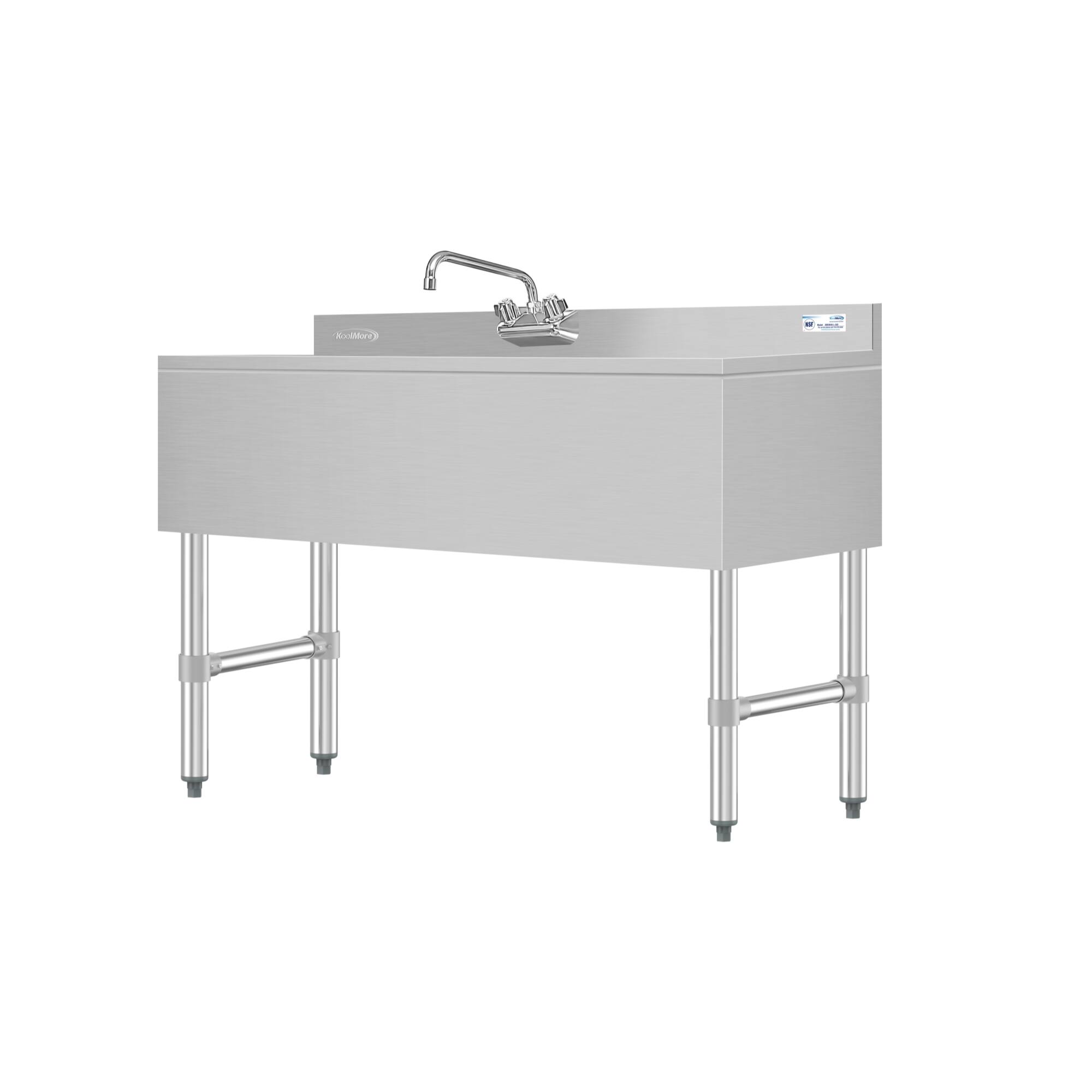 Alt View 2. Koolmore - 48 in. Three-Compartment  Under-Bar Sink with 3 in. Backsplash, Left Drainboard and Low Lead Faucet, NSF - Stainless Steel.