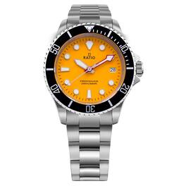 RATIO - FreeDiver Quartz RTF034 200M Mens Watch Sapphire Stainless Steel Yellow Dial - Silver