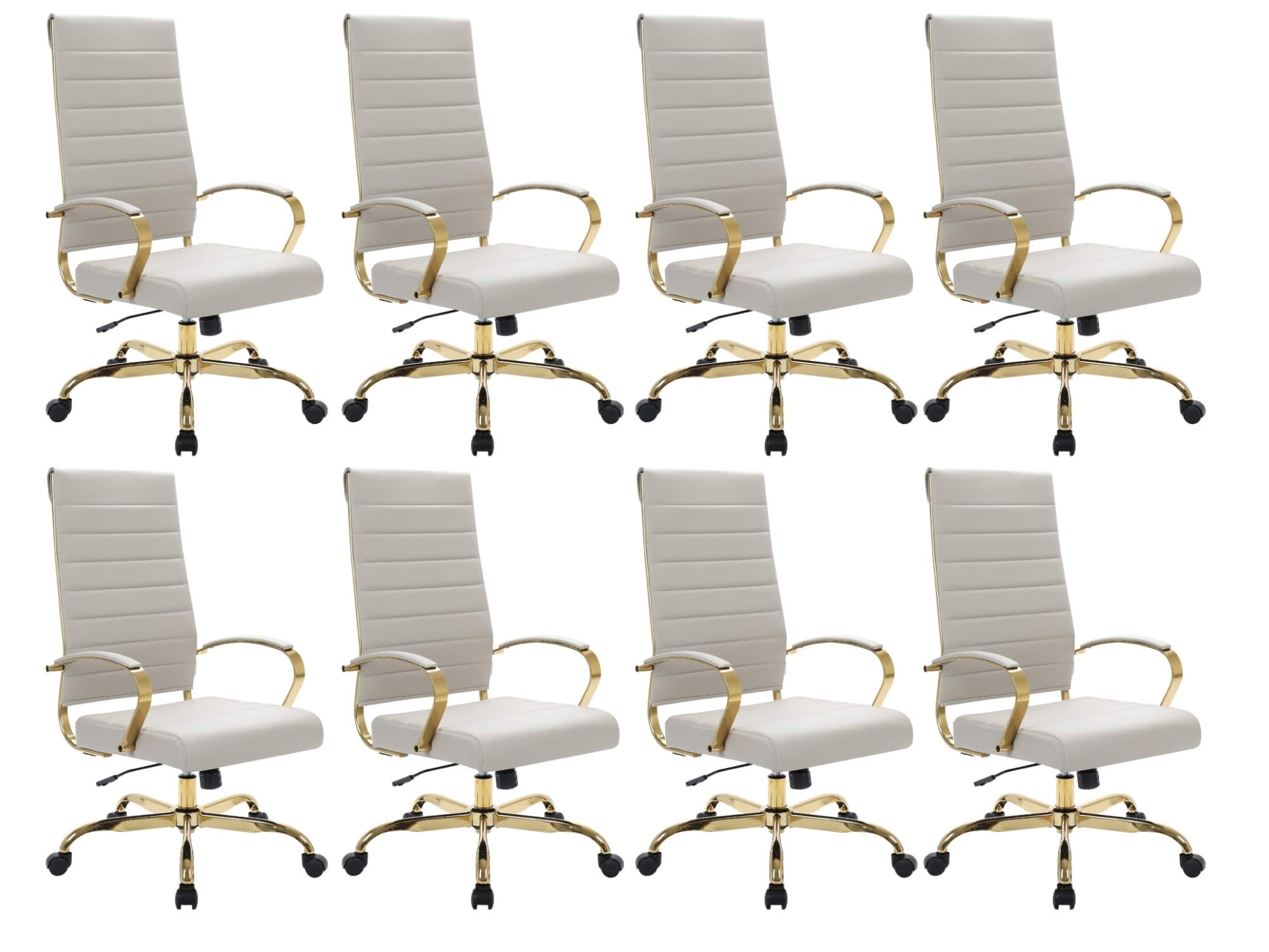 LeisureMod - Set of 8 Benmar Modern Contemporary High-Back Leather Executive Office Chair with Ribbed Design and Padded Armrests - Tan