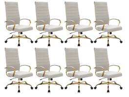 LeisureMod - Set of 8 Benmar Modern Contemporary High-Back Leather Executive Office Chair with Ribbed Design and Padded Armrests - Tan