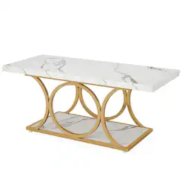 Kadyn - Center Coffee Table, Rectangle Living Room Table, 47.24" Center Table with Faux Marble Top,White & Gold - White+Golden
