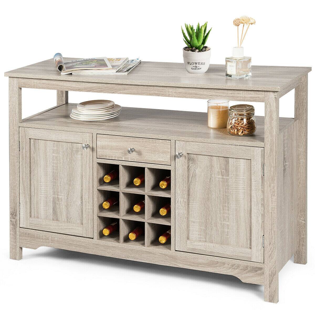 Costway - Buffet Server Sideboard Wine Cabinet Console Table Grey Home - Gray