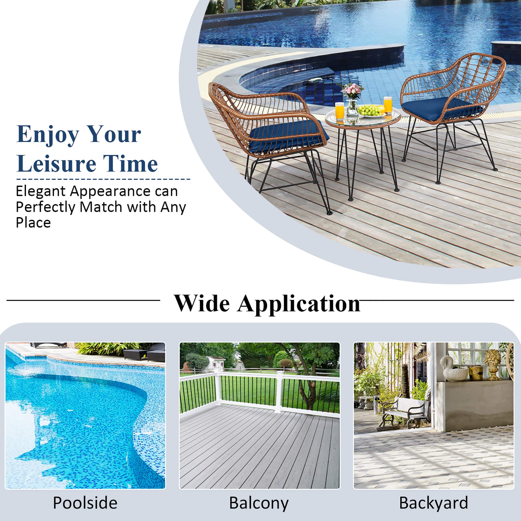 Enjoy Your Leisure Time: Elegant Appearance can Perfectly Match with Any Place Wide Application Poolside, Balcony, Backyard