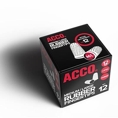 ACCO  
NEEDLE LARGE RUBBER FINGERTIPS  
MEDIUM/LARGE  
12  
ML  
LATEX  
AMBER  
12  
MEDIUM/LARGE RUBBER FINGERTIPS