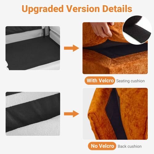 Upgraded Version Details

- With Velcro Seating cushion
- No Velcro Back cushion