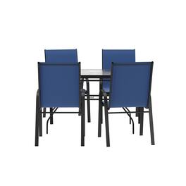 Flash Furniture - Brazos 5 Piece Commercial Grade Patio Dining Set with Tempered Glass Patio Table with 4 Chairs with Navy Flex Comfort Ma - Blue