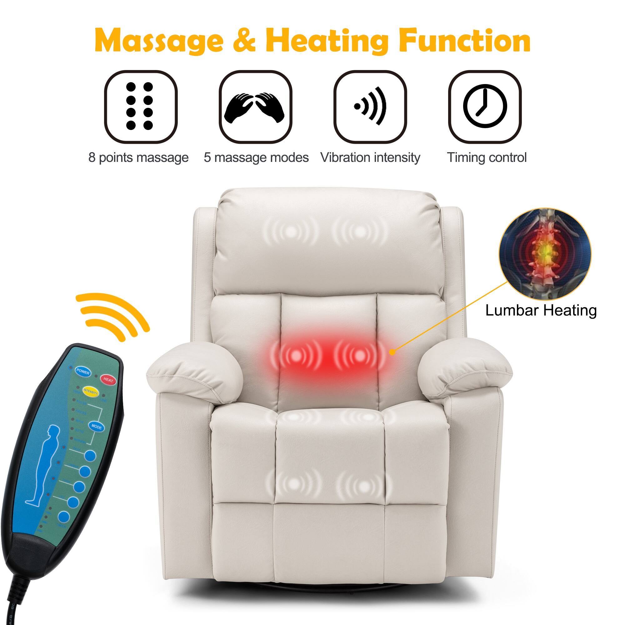 Massage & Heating Function

- 8 points massage
- 5 massage modes
- Vibration intensity
- Timing control
- Lumbar Heating