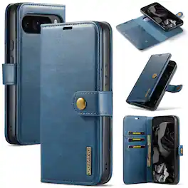 Dteck - Case For Google Pixel 10 Pro XL 2-in-1 Vintage Leather Magnetic Detachable Flip Folio Stand Slim Wallet Cover - Blue