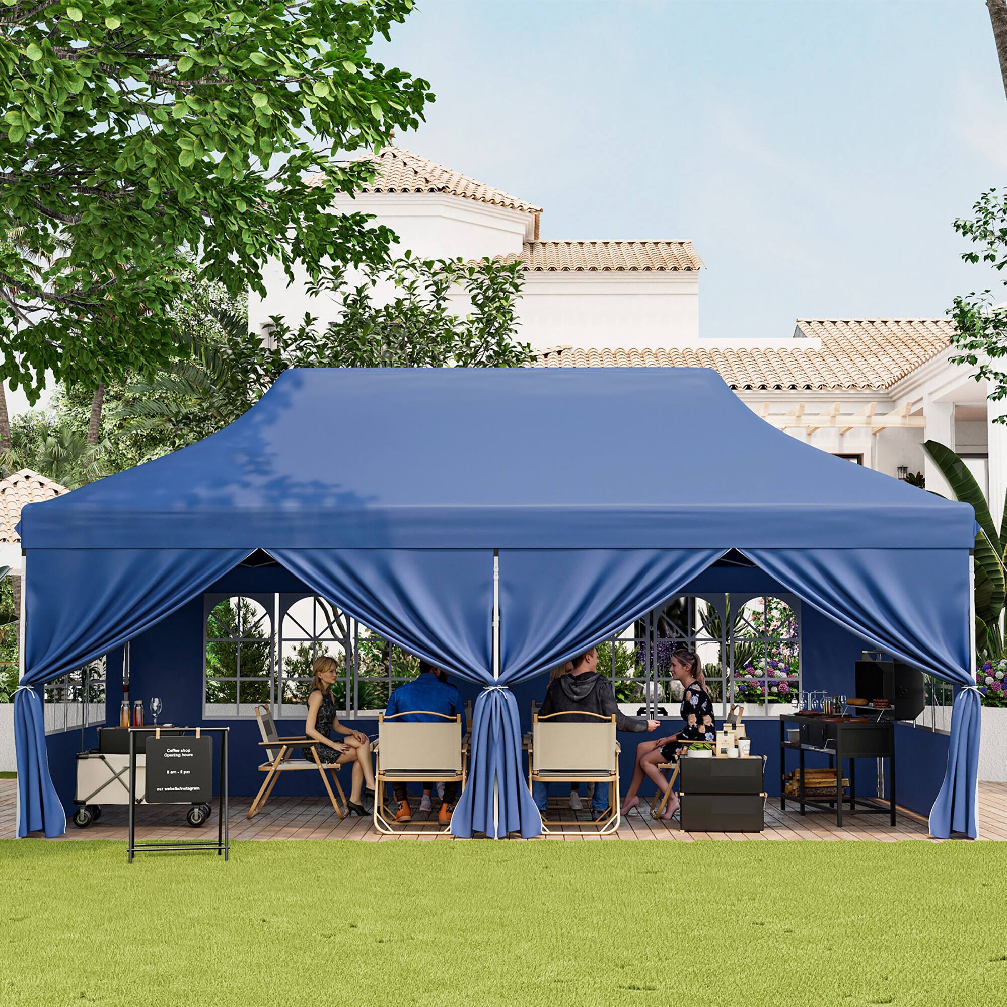 Alt View 3. Gymax - Gymax 10 x 20 FT Canopy w/ 6 Detachable Sidewalls Carrying Bag UPF50+ Sun Protection Blue - Blue.