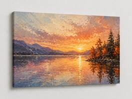 FC Design - Large Canvas 24x36" Impressionist Lake Sunset Landscape Art Painting Wall Décor - MultiColor