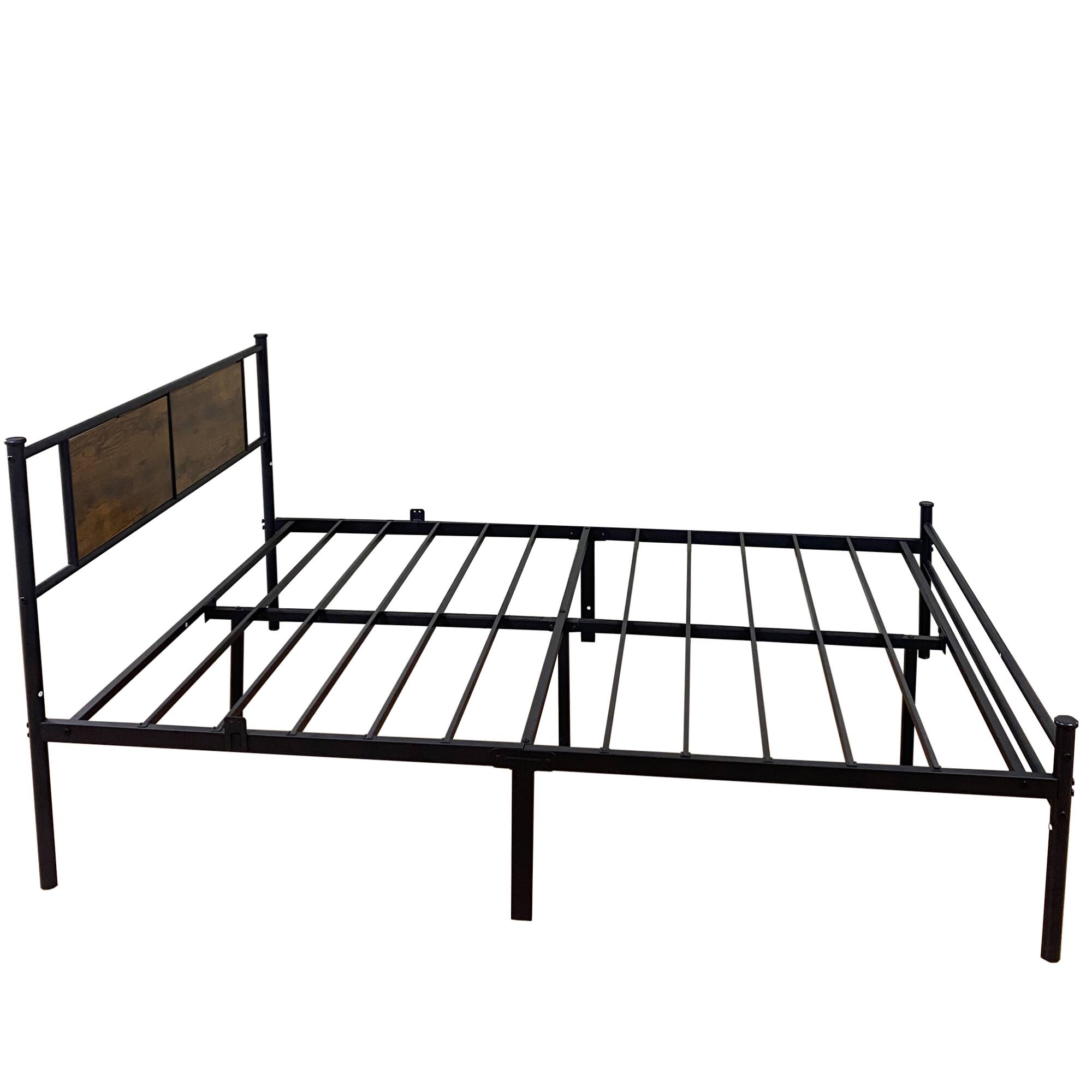 Alt View 1. GOODSILO - Full Size Metal Bed Frame with Wooden Headboard - Sturdy and Stylish Design for Modern Bedrooms - Black.