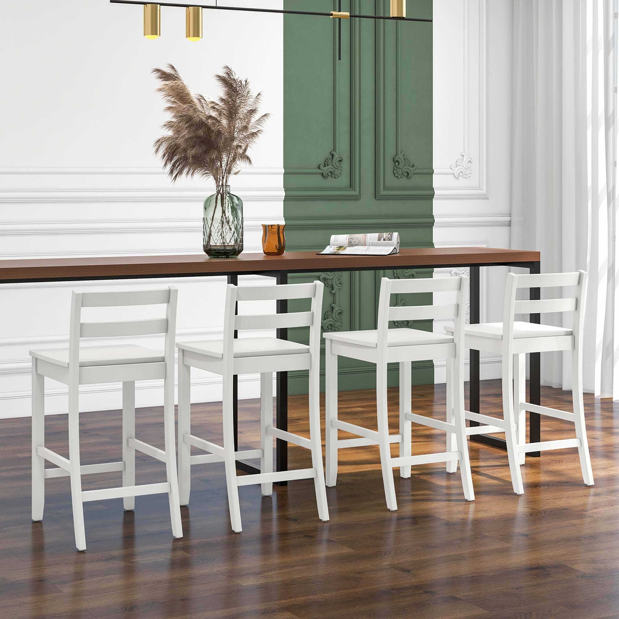 Alt View 3. Costway - Costway 24-Inch Wooden Bar Stools Set of 4 with Ergonomic Backrest Counter Height Stools - White.