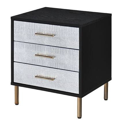 Front. Tiramisubest - Black, Silver and Gold 3-Drawer Nightstand with Metal Legs - White|Black.